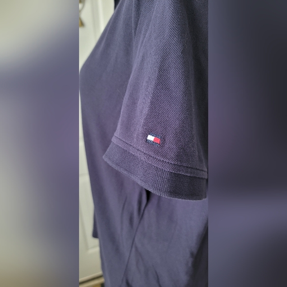 Y2K Tommy Hilfiger Polo Women's XL Navy Short Sleeve 1/4 Button Strechy Cotton - Picture 7 of 13
